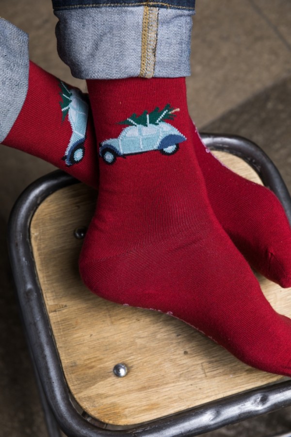 Chaussettes 2CV sapin LUCIEN rouge basque 