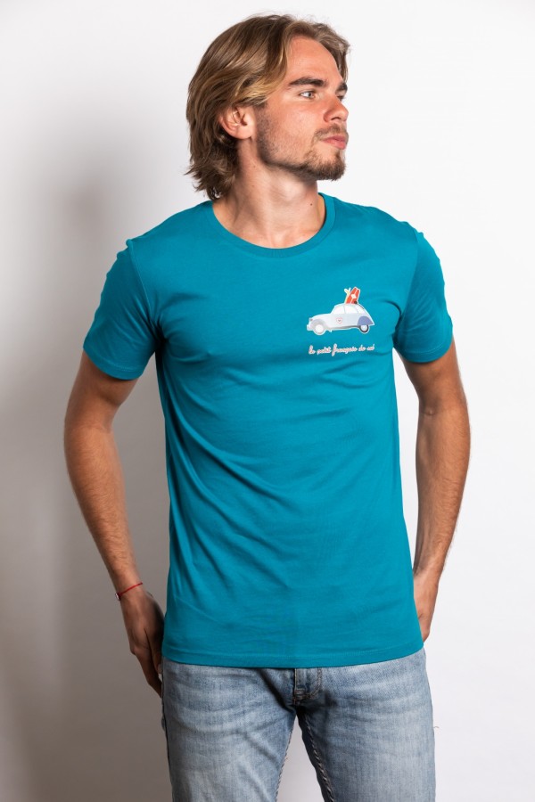  Tee shirt turquoise La petite 2CV surf face 