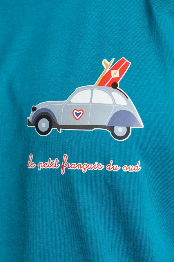  Tee shirt turquoise La petite 2CV surf dtails 