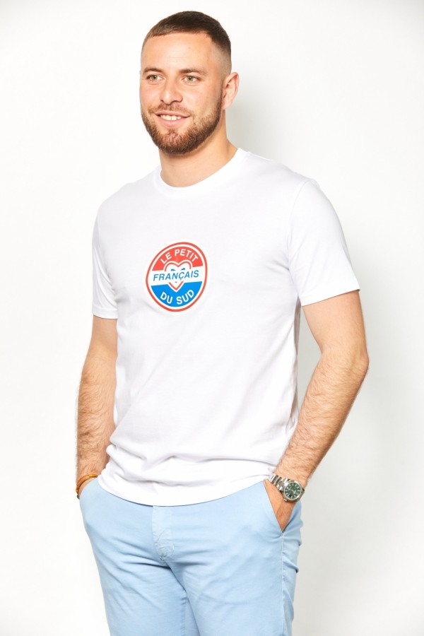 Tee Shirt col rond blanc patch 