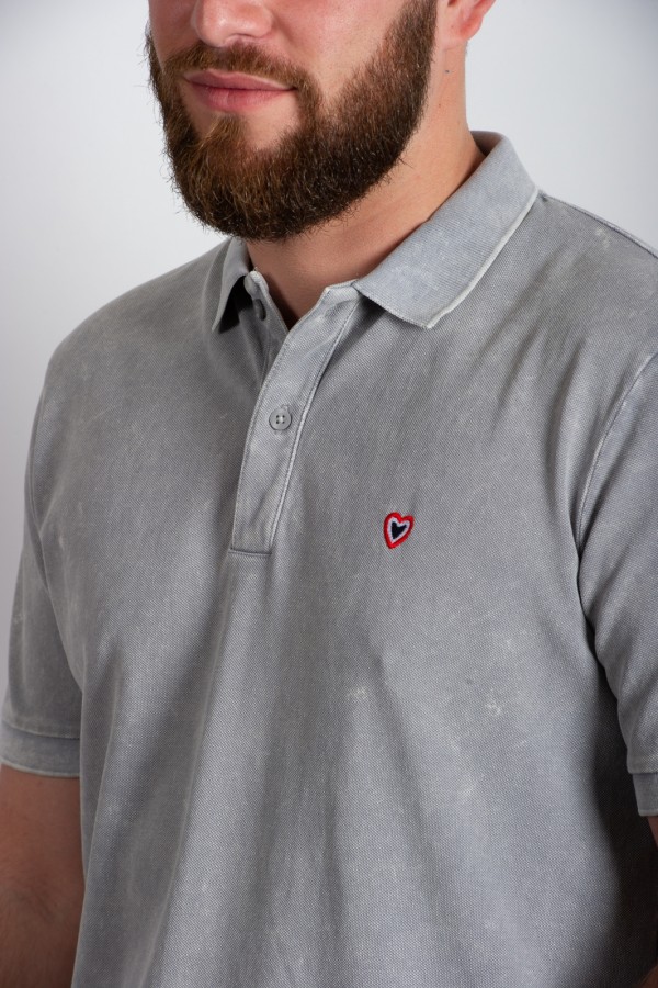 Polo gris dlav CHARLES - 100% coton bio OEKO-TEX - Dtails