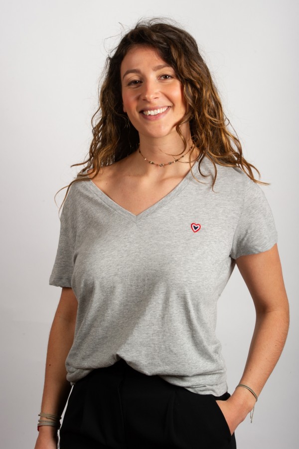 T-shirt col V gris chin