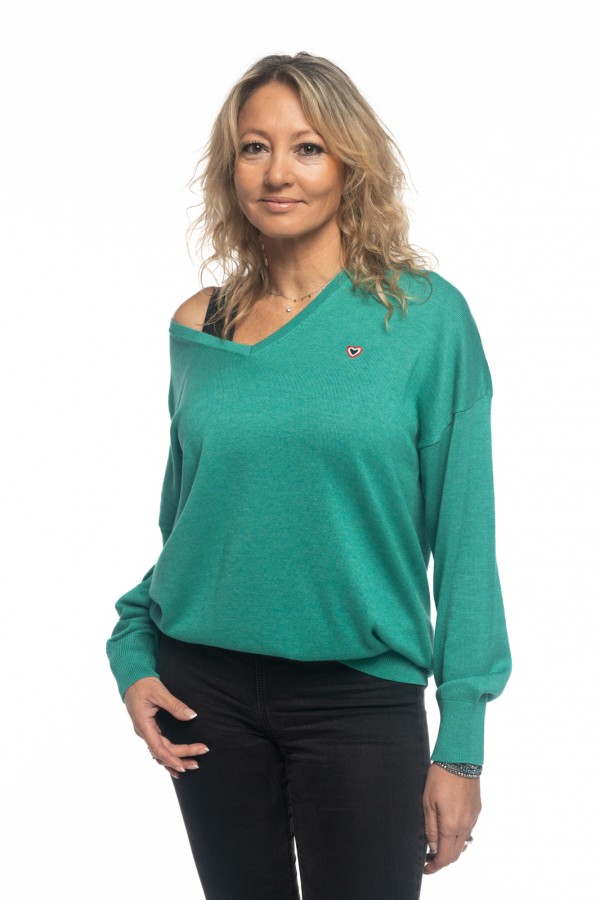Pull col V vert lyocell