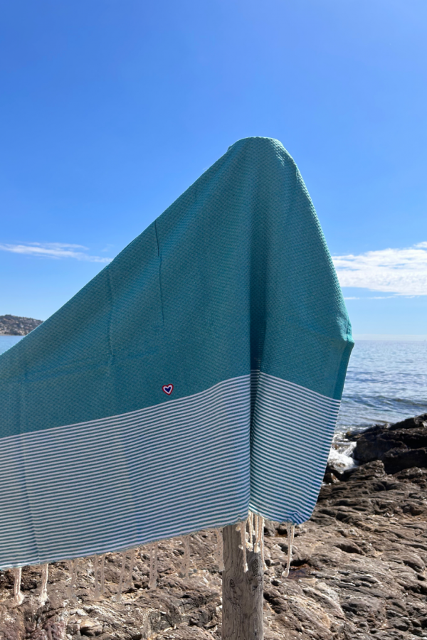 Fouta Nid d'abeille turquoise 