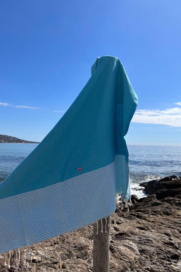 Fouta Nid d'abeille bleu azur