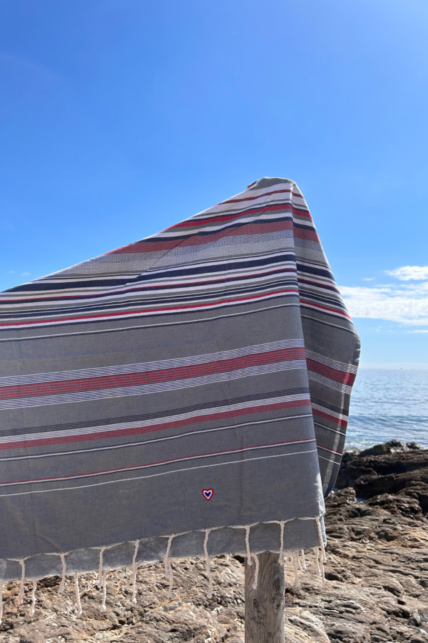 Fouta grey with blue, white,red stripe