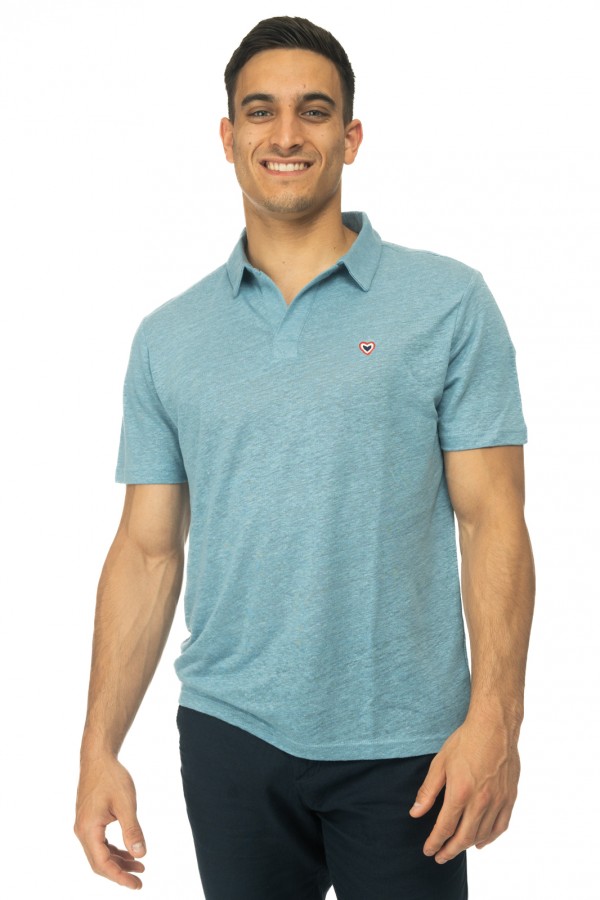 Polo en lin bleu ciel