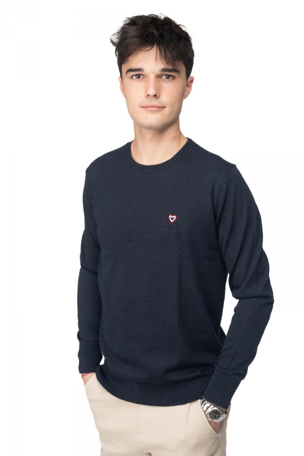 Pull col rond marine