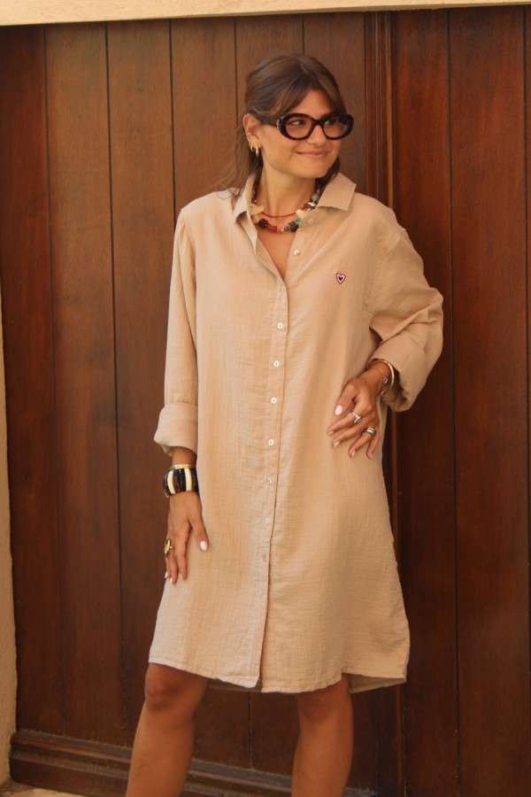 Robe chemise beige
