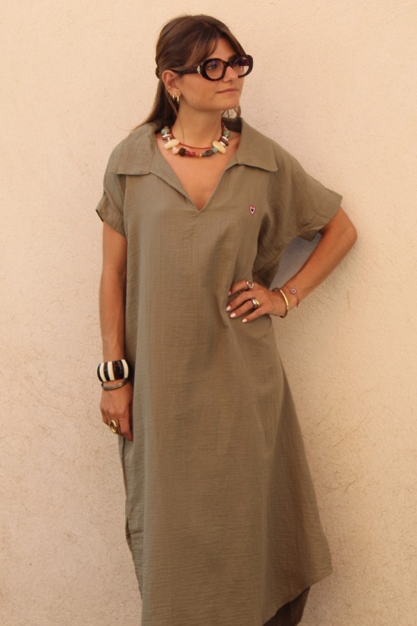 Tunic sleeves cotton gauze khaki 
