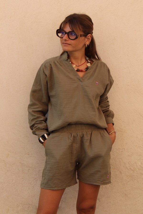 Blouse gaze de coton kaki